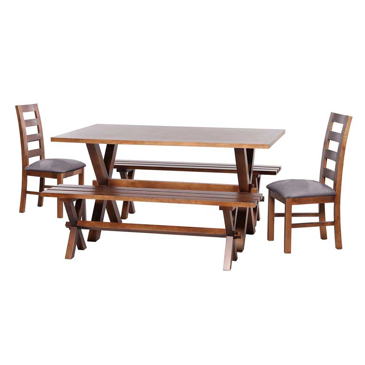 Juego de Comedor Latam Home Sevilla Granada 2 Sillas + 2 Bancas Cuero Kentucky Gris