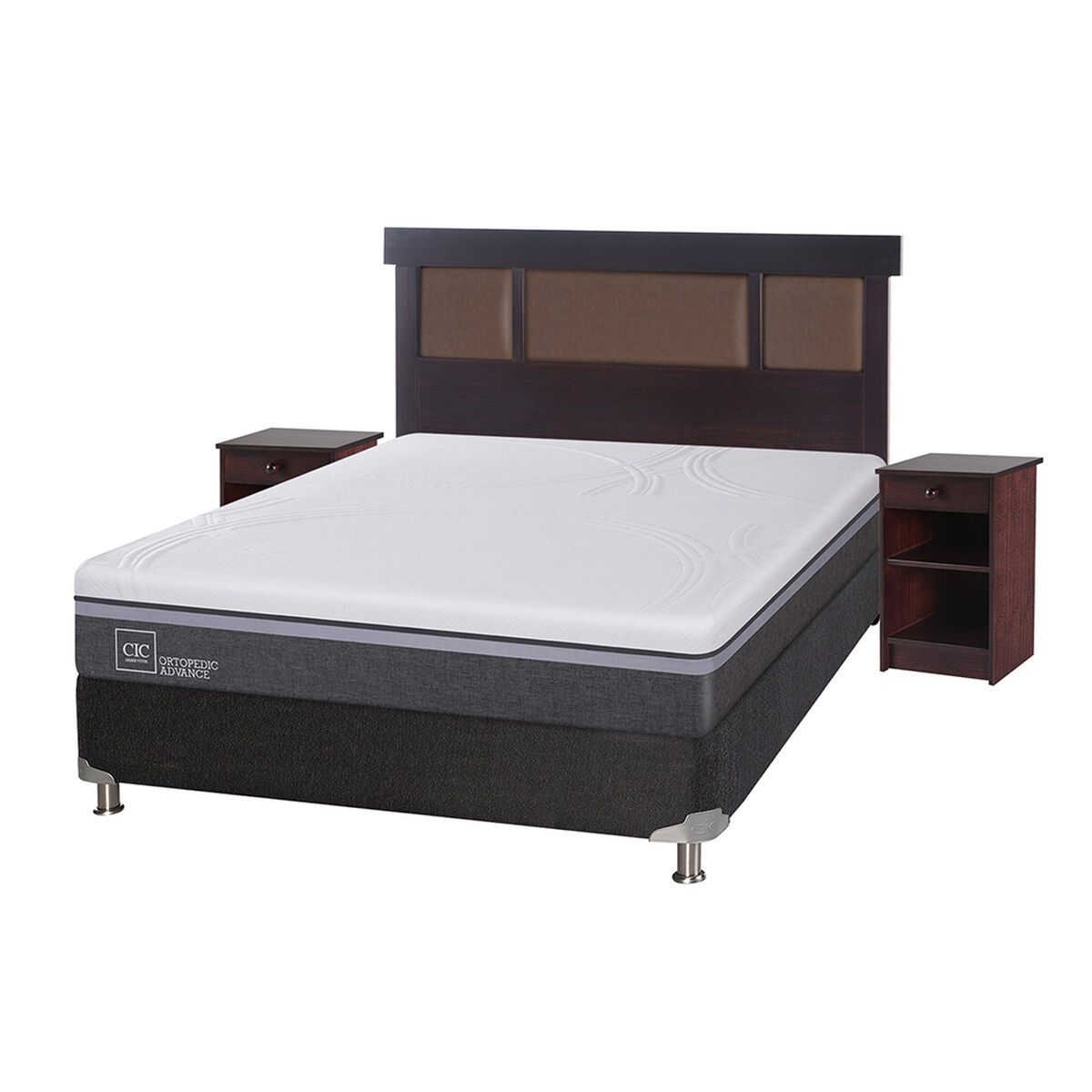 Box Spring CIC 2 Plazas Ortopedic Advance + Respaldo + 2 Veladores New Dublin