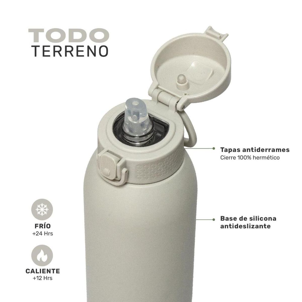 Botella T&eacute;rmica Agua Lhotse Acero Inox 3 Tapas HydroCore 1Lt Beige