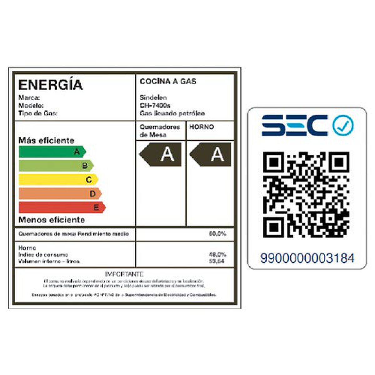 Cocina a Gas Sindelen CH-7400SI 4 Quemadores