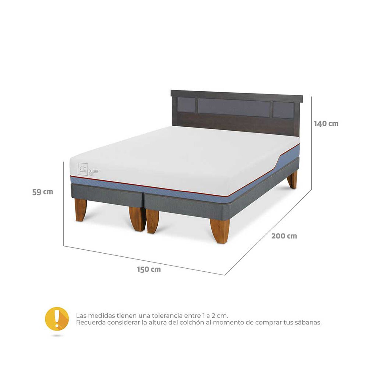 Cama Europea CIC Base Dividida 2 Plazas Excellence Plus + Respaldo Dublin