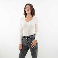 Body Manga Larga Mujer Zibel Crudo, Gris, Negro