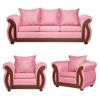 Juego de Living Ruzam Mobel Isidora Sofá 3 Cuerpos + Dos Sillones 1 Cuerpo Lino Palo Rosa