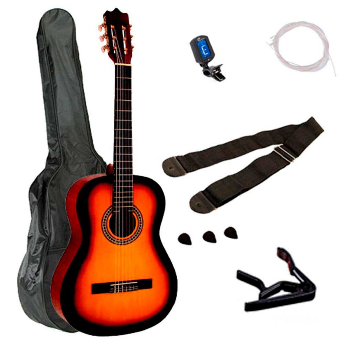 Set Guitarra Cl&aacute;sica 39'' Alaguez Sunburst AZ-39SSET