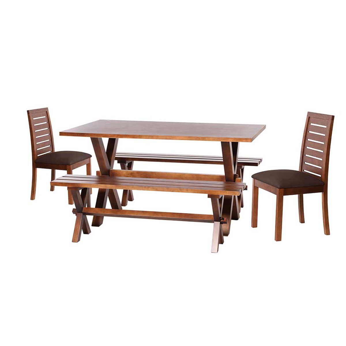 Juego de Comedor Latam Home Sevilla Tenerife 2 Sillas + 2 Bancas Cuero Kentucky Café Moro