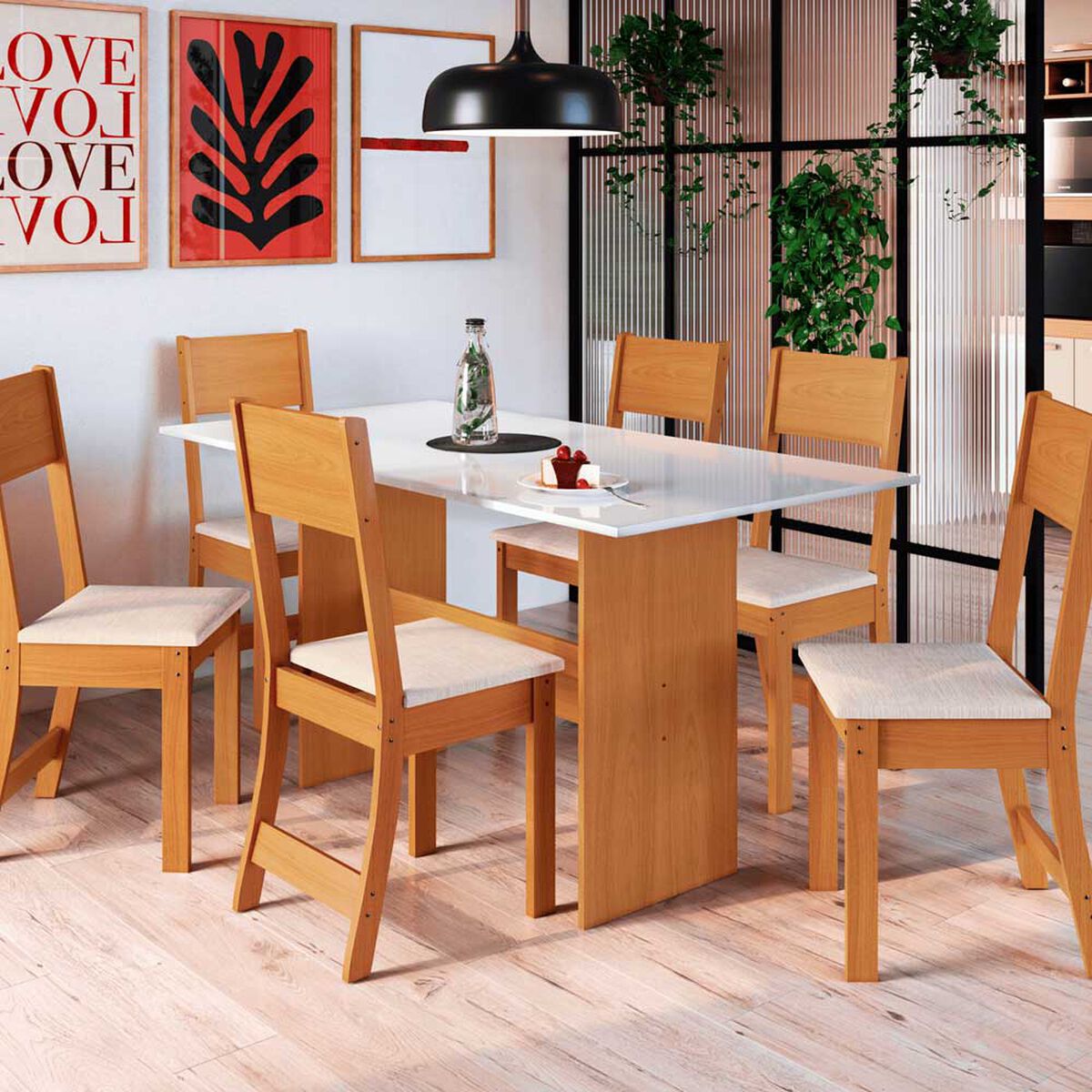 Juego de Cómedor Home Mobili Amalia 6 Sillas Café y Blanco Off