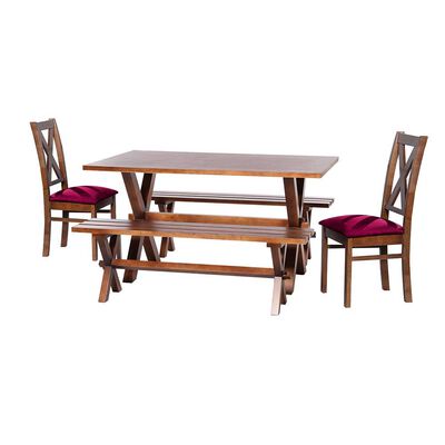 Imagen 1 del producto Juego de Comedor Latam Home Sevilla Segovia 2 Sillas + 2 Bancas Velvet Burdeo