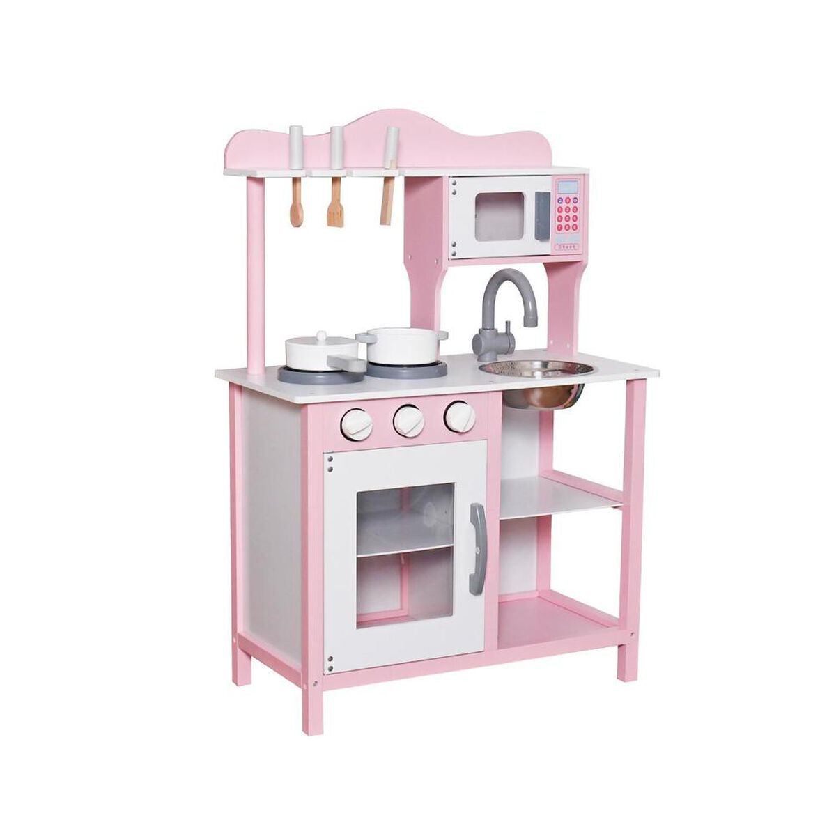 Cocina de Juguete Infantil Madera Rosada con Accesorios Band&uacute;