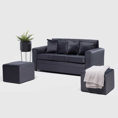 Imagen 1 del producto Juego de Living Almore Paris 3 Cuerpos + Dos Pouf 1 Cuerpo Negro