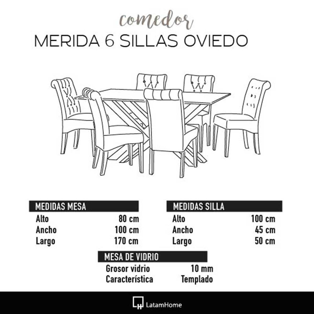 Juego de Comedor Latam Home Merida 6 Sillas Gris
