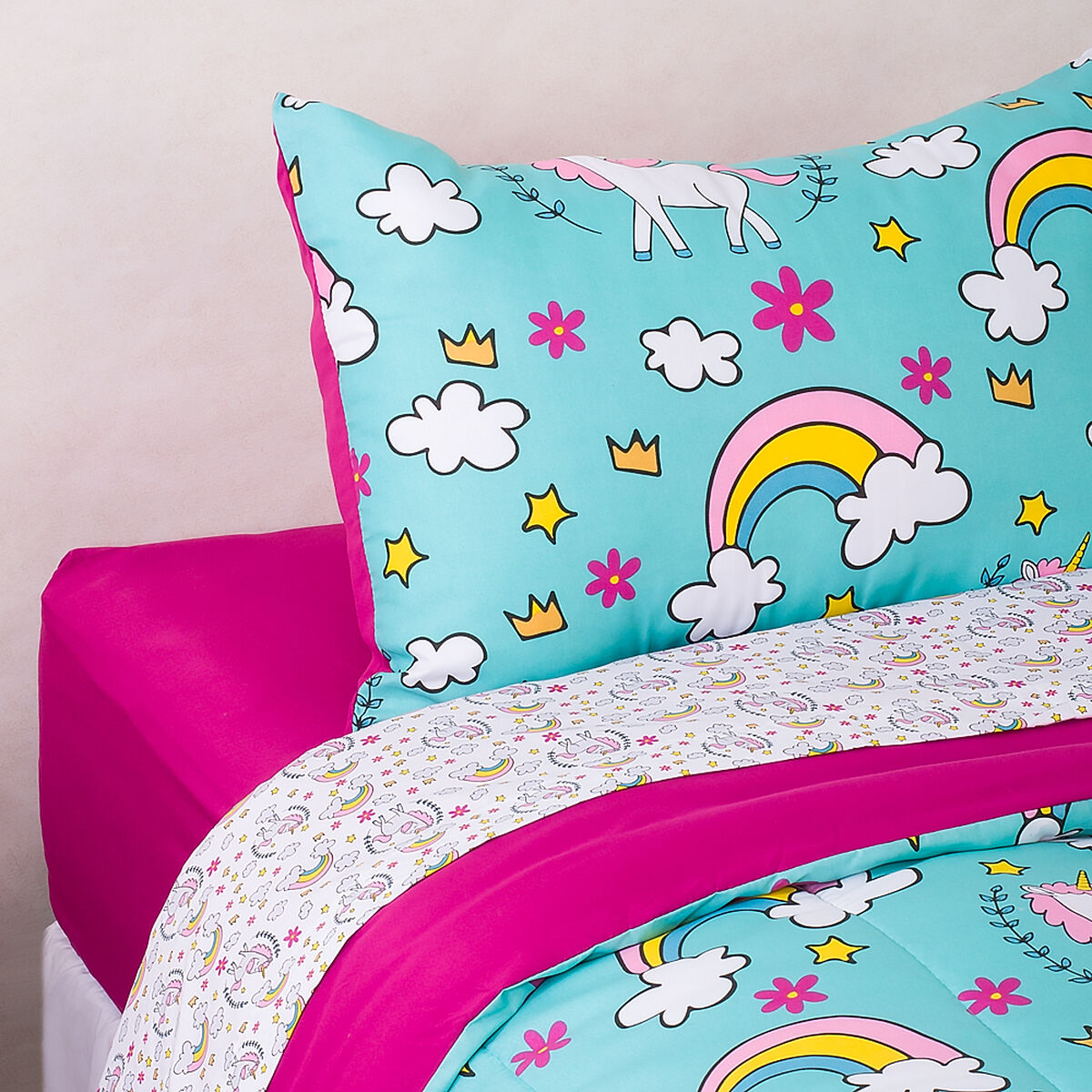 Set Plumón + Juego De Sábanas Unicornio 1.5 Plazas