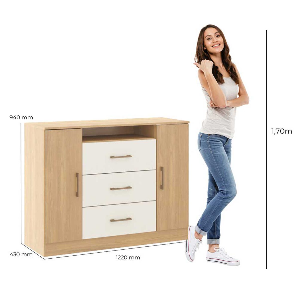 Cómoda Exit 32TVROBE 3 Cajones 2 Puertas Roble Berige