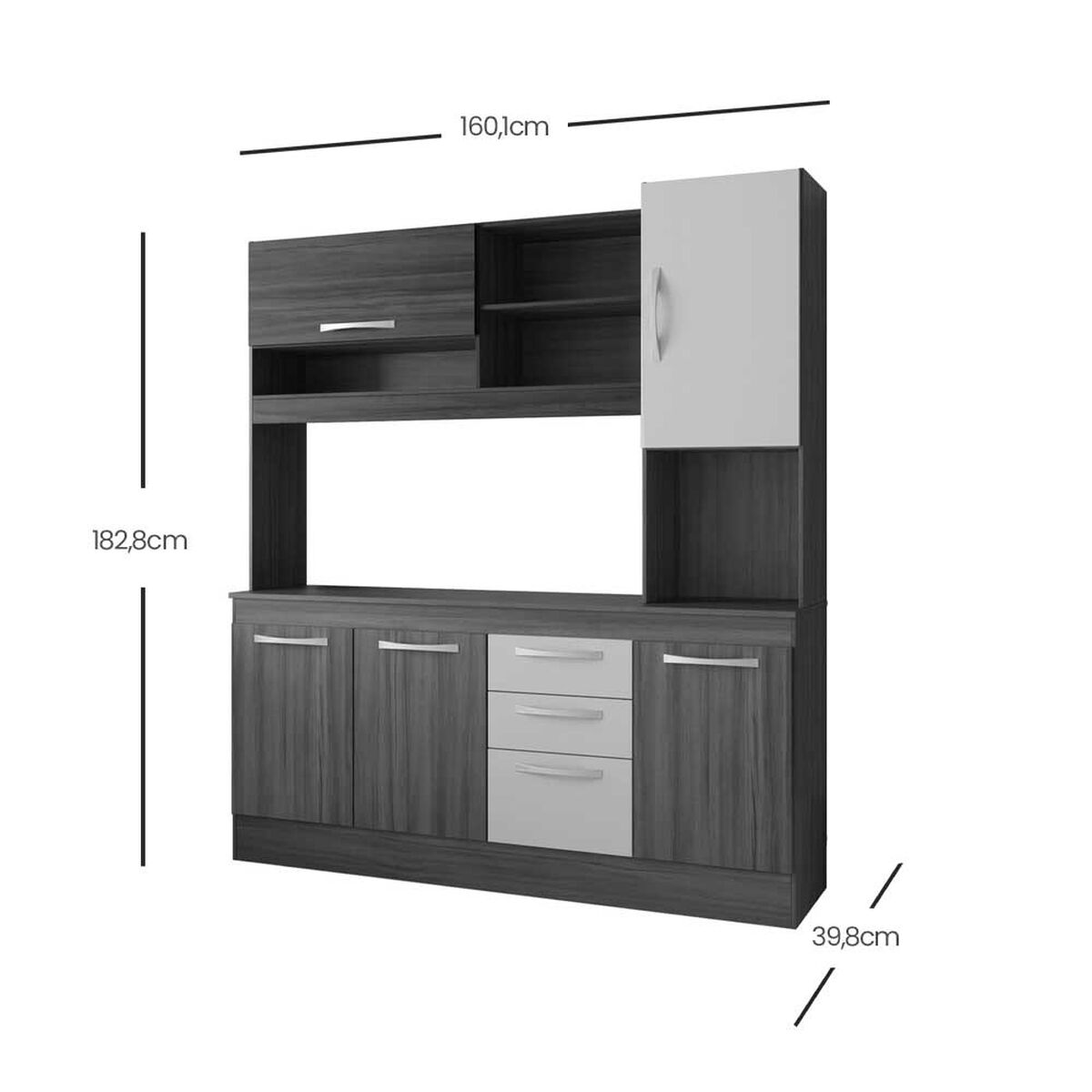 Mueble de Cocina Home Mobili Nuba 5 Puertas 3 Cajones Café