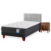 Cama Europea Europedic Dual 1,5 Plazas + Respaldo Royal Gris + Velador Atenas