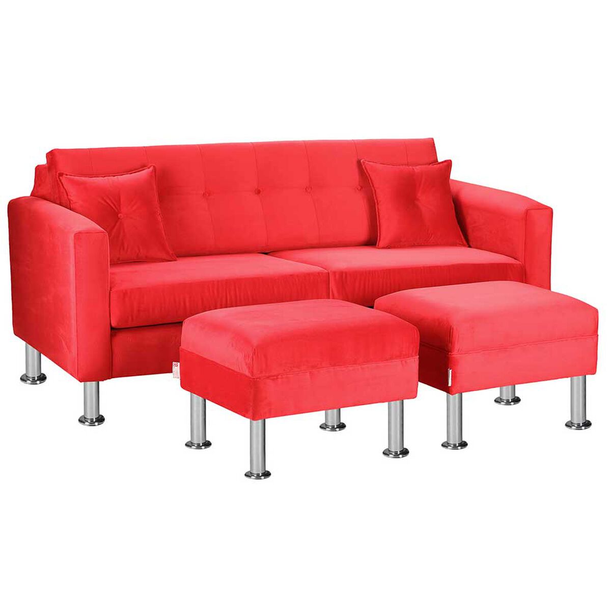 Juego de Living Bodevir New Retro Felpa 12 Sof&aacute; 3 Cuerpos + Dos Pouf 1 Cuerpo Rojo