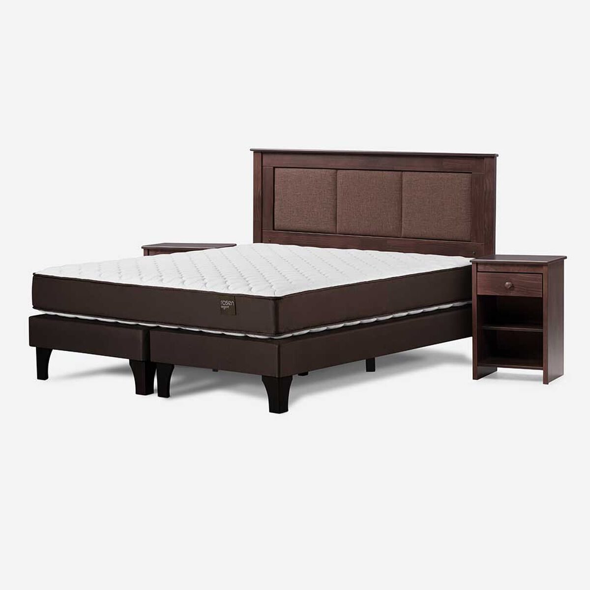 Cama Europea Rosen Base Dividida King Ergo T + Respaldo + 2 Veladores