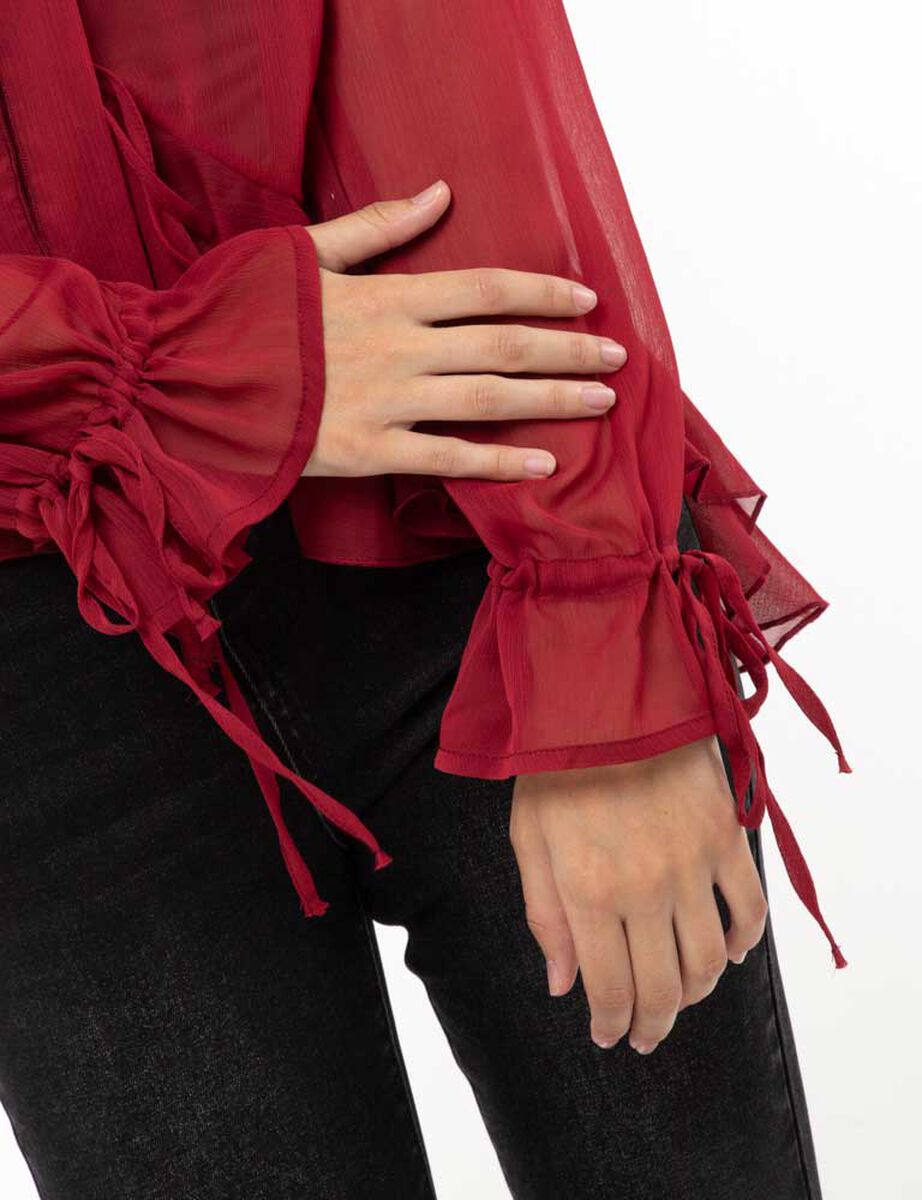 Blusa Transparente Nudos Manga Larga Mujer Zibel
