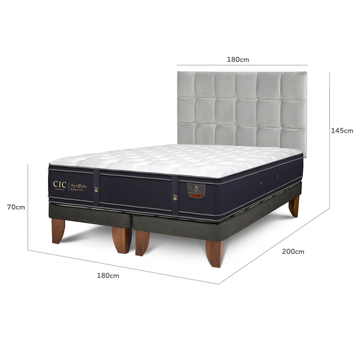Cama Europea CIC Base Dividida King Grand Premium + Respaldo Sile