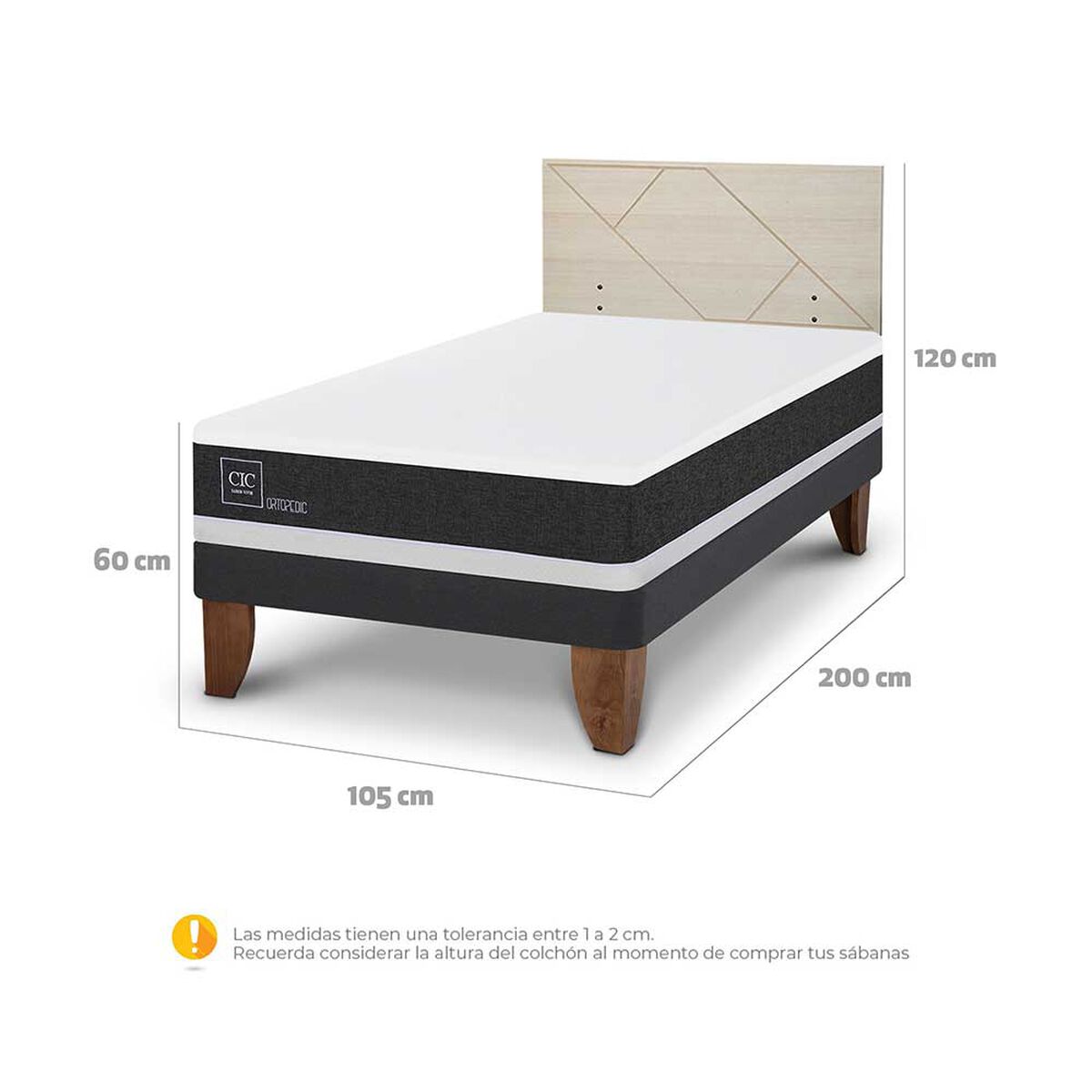 Cama Europea CIC 1,5 Plazas Ortopedic + Respaldo Villarrica Alpino