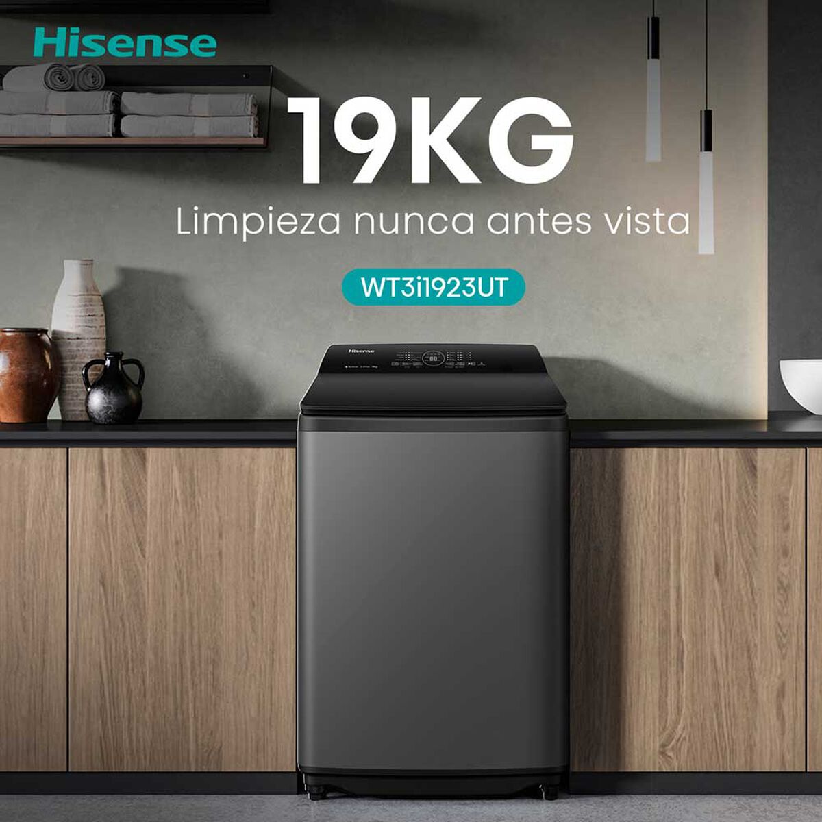 Lavadora Carga Superior Hisense WT3i1923UT 19 Kg Titanium