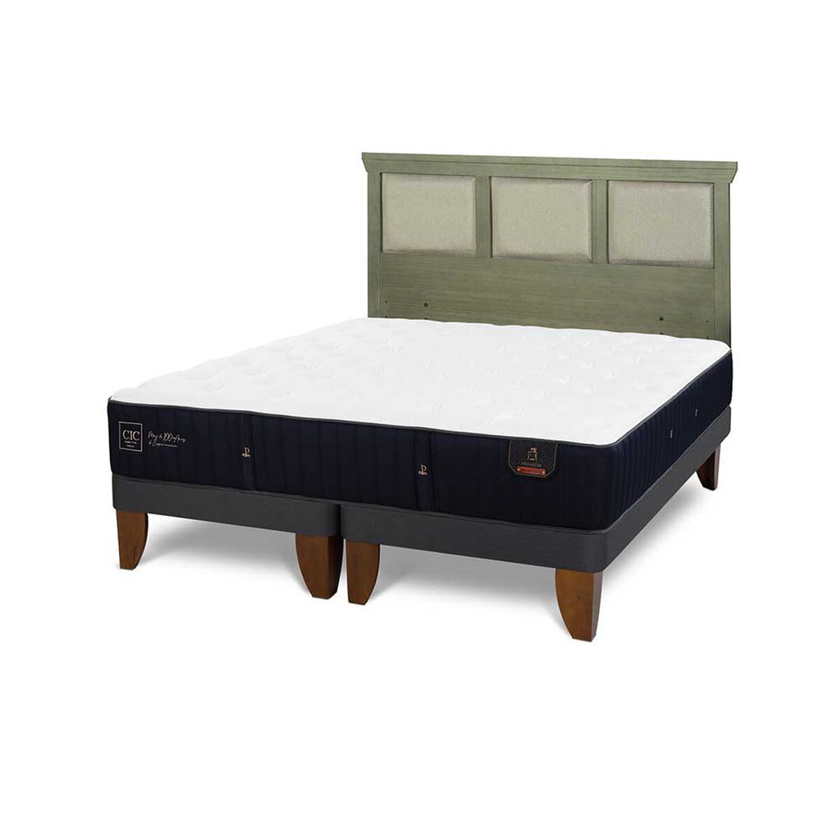 Cama Europea CIC Base Dividida 2 Plazas Premium + Respaldo Torino Olivo