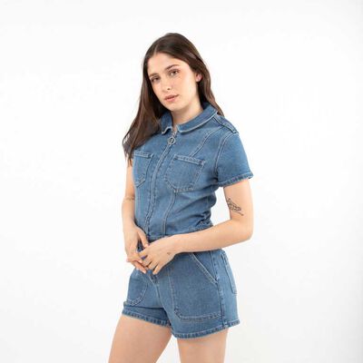 Enterito Corto Denim Manga Corta Mujer Fiorucci