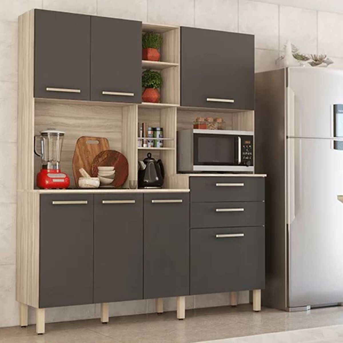 Mueble de Cocina Onessta Encanto 2 Cajones 7 Puertas Avena Grafito
