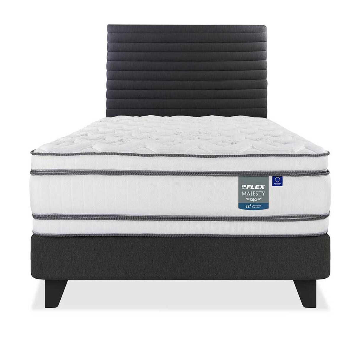 Cama Europea Flex 1,5 Plazas Majesty + Respaldo Modern Grafito