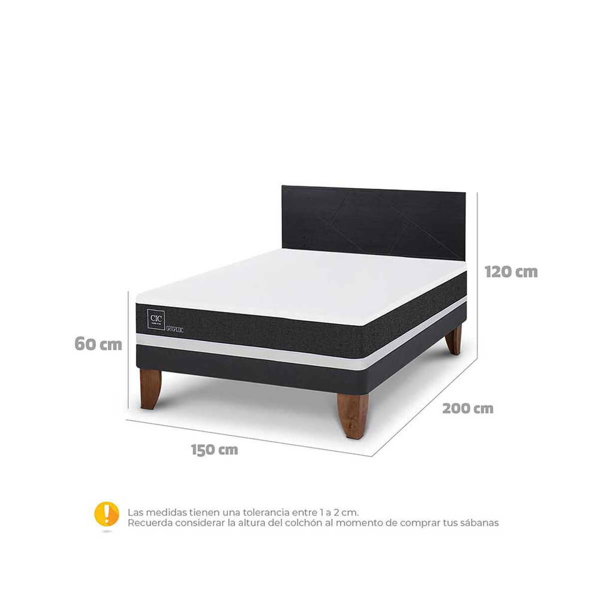 Cama Europea CIC 2 Plazas Ortopedic  + Respaldo Villarrica Negro