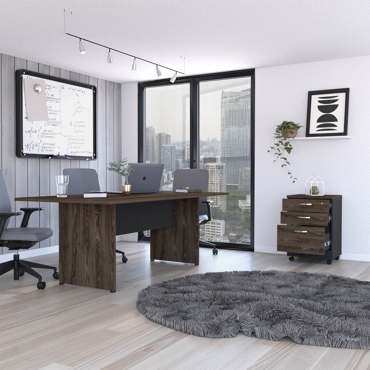 Combo Oficina Mesa Reuni&oacute;n + Archivador 3 Cajones Negro TuHome Home Office