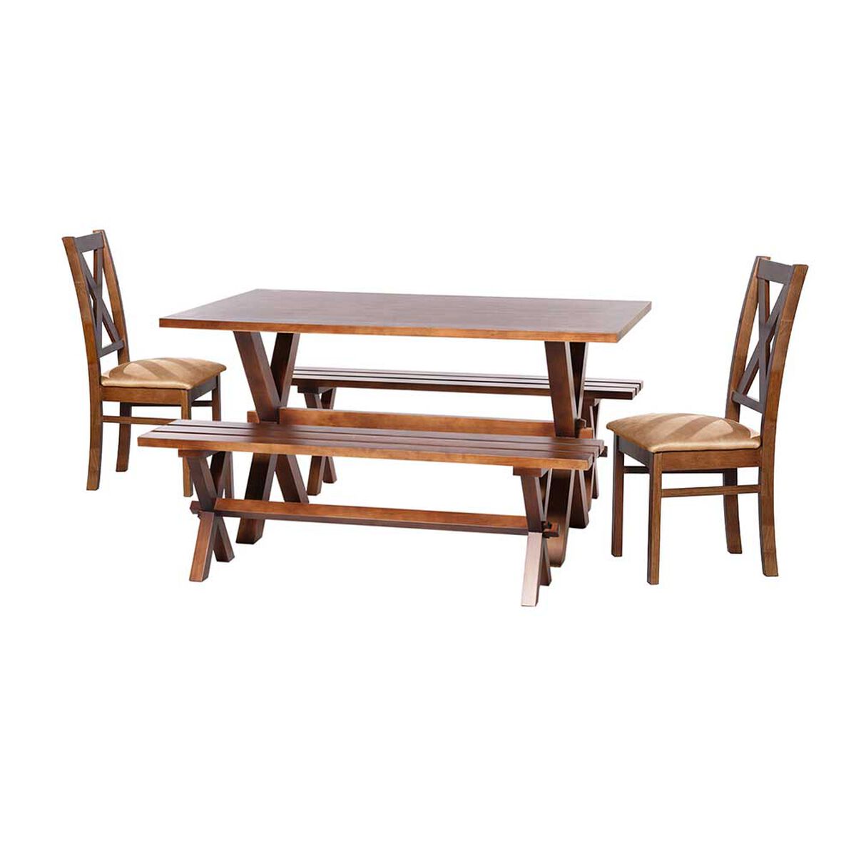 Juego de Comedor Latam Home Sevilla Segovia 2 Sillas + 2 Bancas Cuero Kentucky Beige