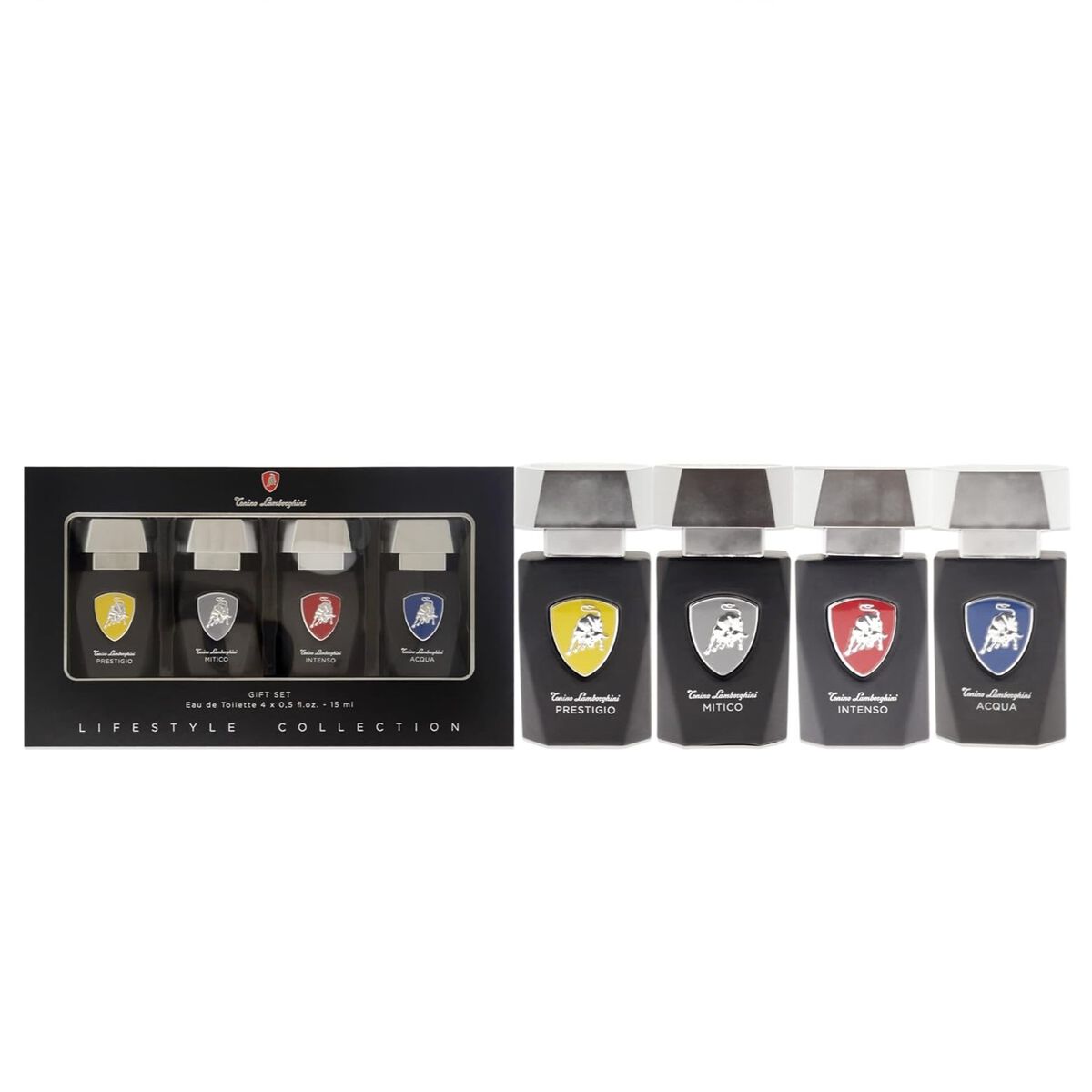 Set Perfume Hombre Tonino Lamborghini Eau de Toilette Prestigio  15 ml + M&iacute;tico 15 ml + Intenso 15 ml + Acqua 15 ml