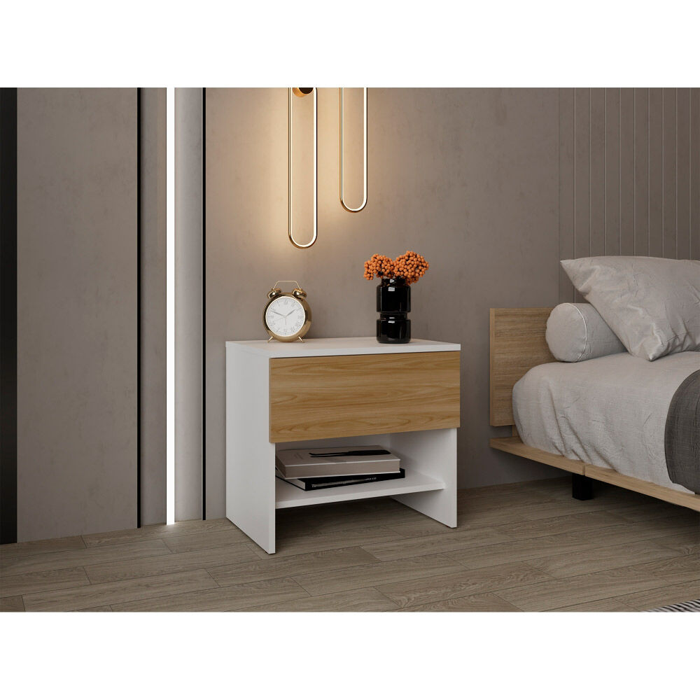 Velador Tuhome Dassel 1 Cajón Blanco Fresno