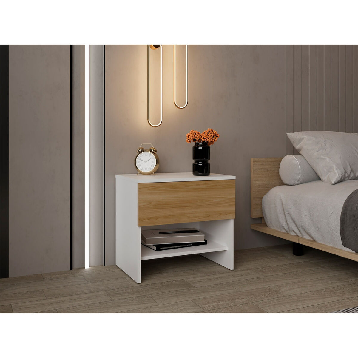 Velador Tuhome Dassel 1 Caj&oacute;n Blanco Fresno
