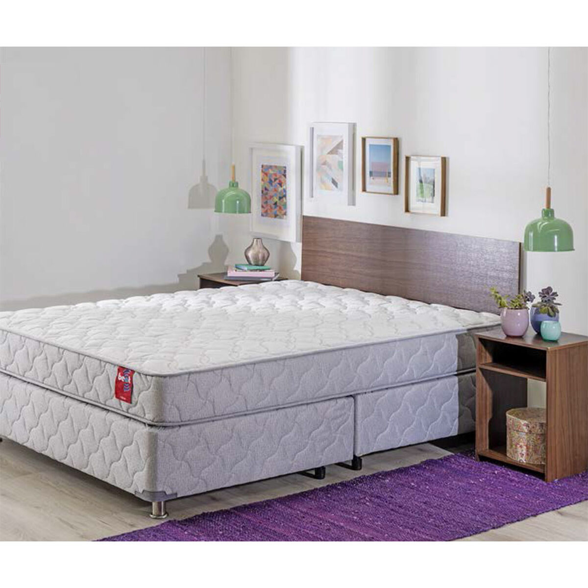 Combo Cama Americana Rosen Base Dividida 2 Plazas Beat + Set Maderas Nogal