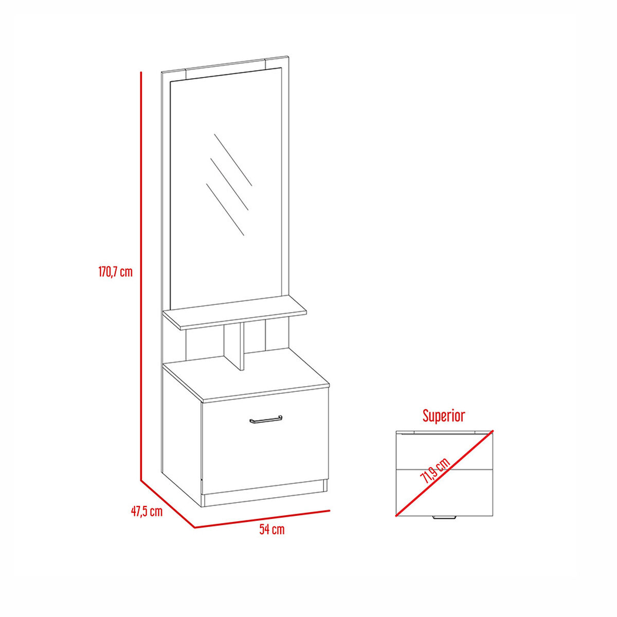 Mueble De Tocador + Velador Con Espejo Perla