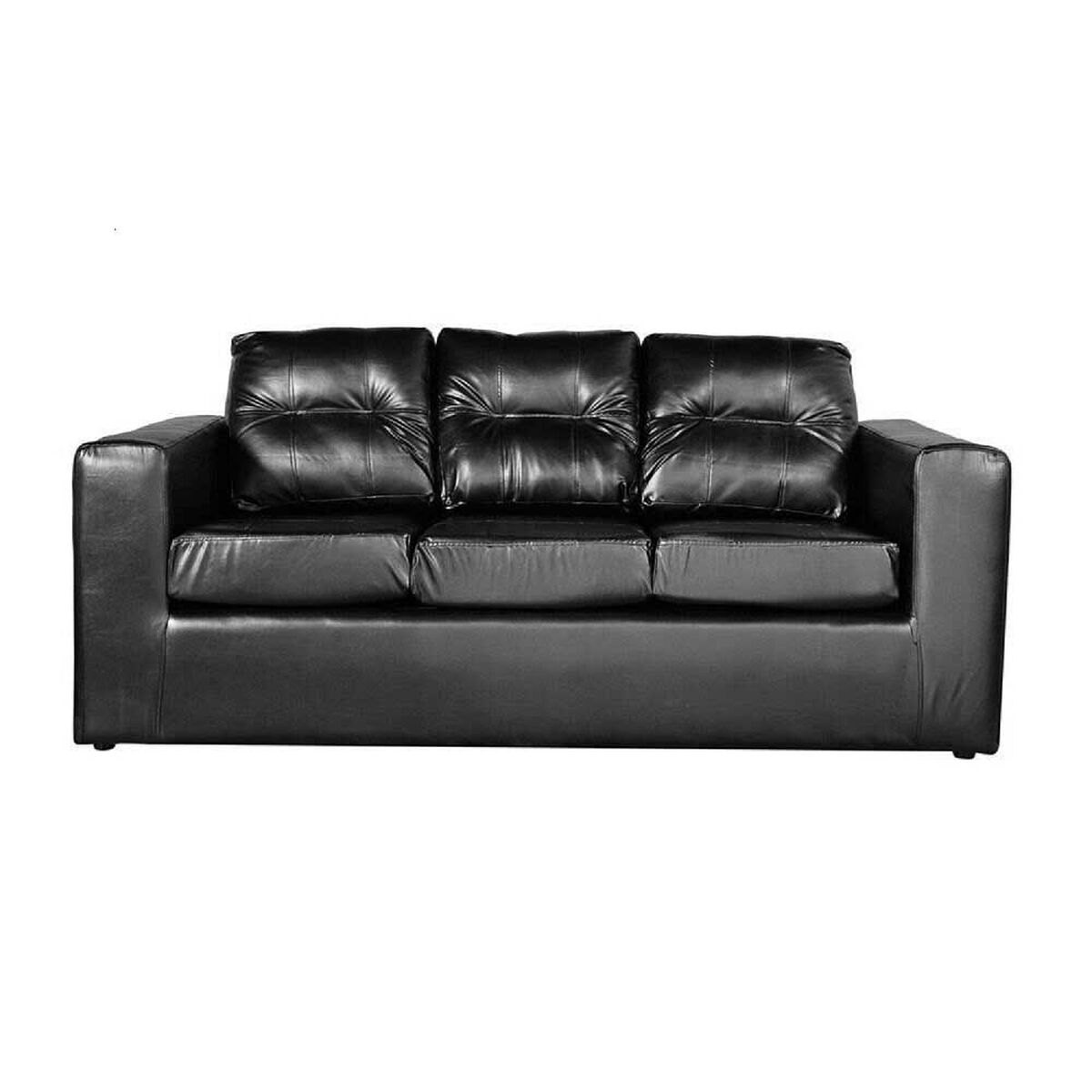 Juego de Living Kea Nize Sofá 3 Cuerpos + Dos Pouf PU Negro