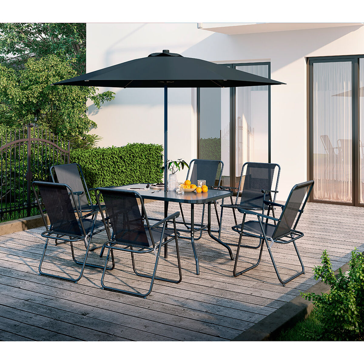 Juego de Comedor Terraza Casanova 6 Sillas Negro