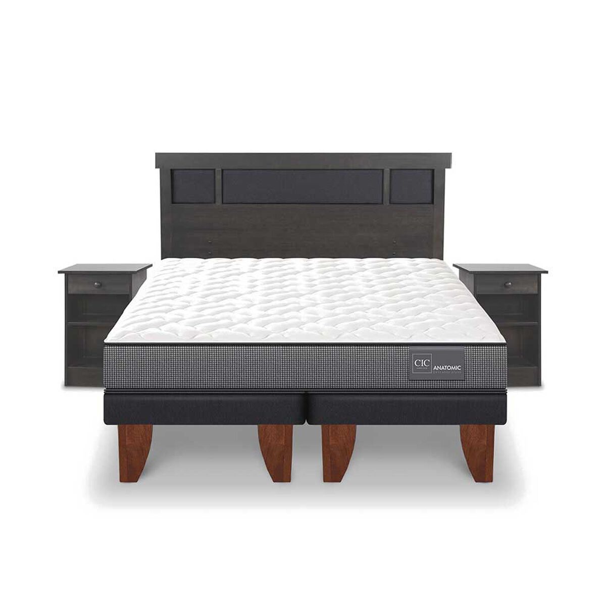 Cama Europea CIC Base Dividida 2 Plazas Anatomic + Respaldo + 2 Veladores Dublin