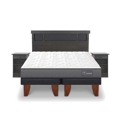 Imagen 1 del producto Cama Europea CIC Base Dividida 2 Plazas Anatomic + Respaldo + 2 Veladores Dublin