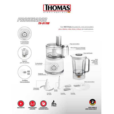 Imagen 2 del producto Licuadora y Procesadora de Alimentos Thomas TH-9170B 1,5 lts.