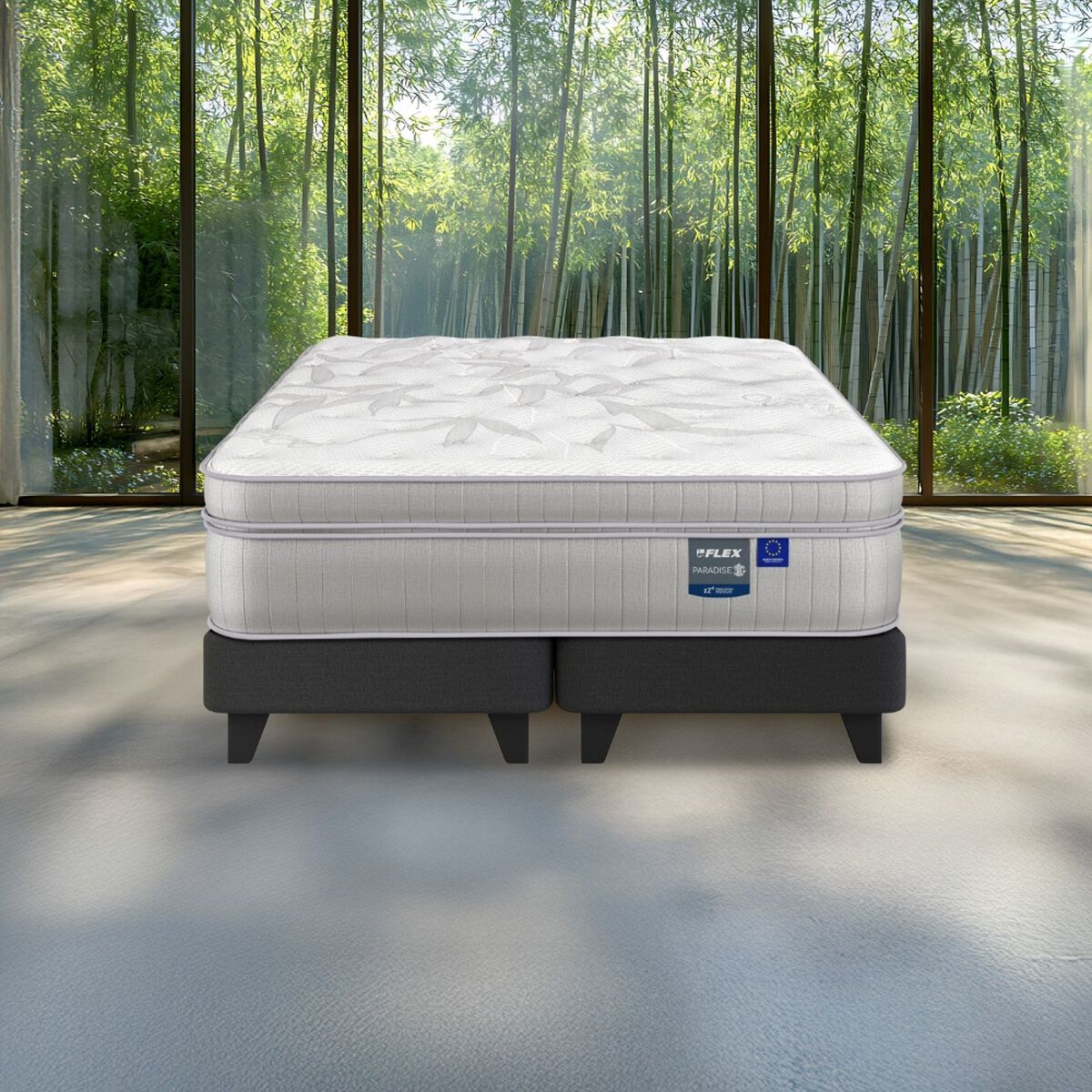 Cama Europea Flex 2 Plazas Paradise + Respaldo Design Grafito