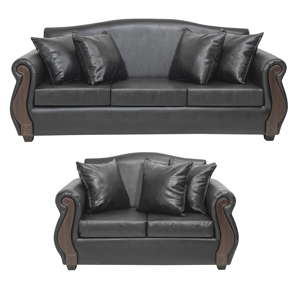 Juego de Living Innovamuebles New Bugambilia Sofá 3 Cuerpos + Sofá 2 Cuerpos Negro
