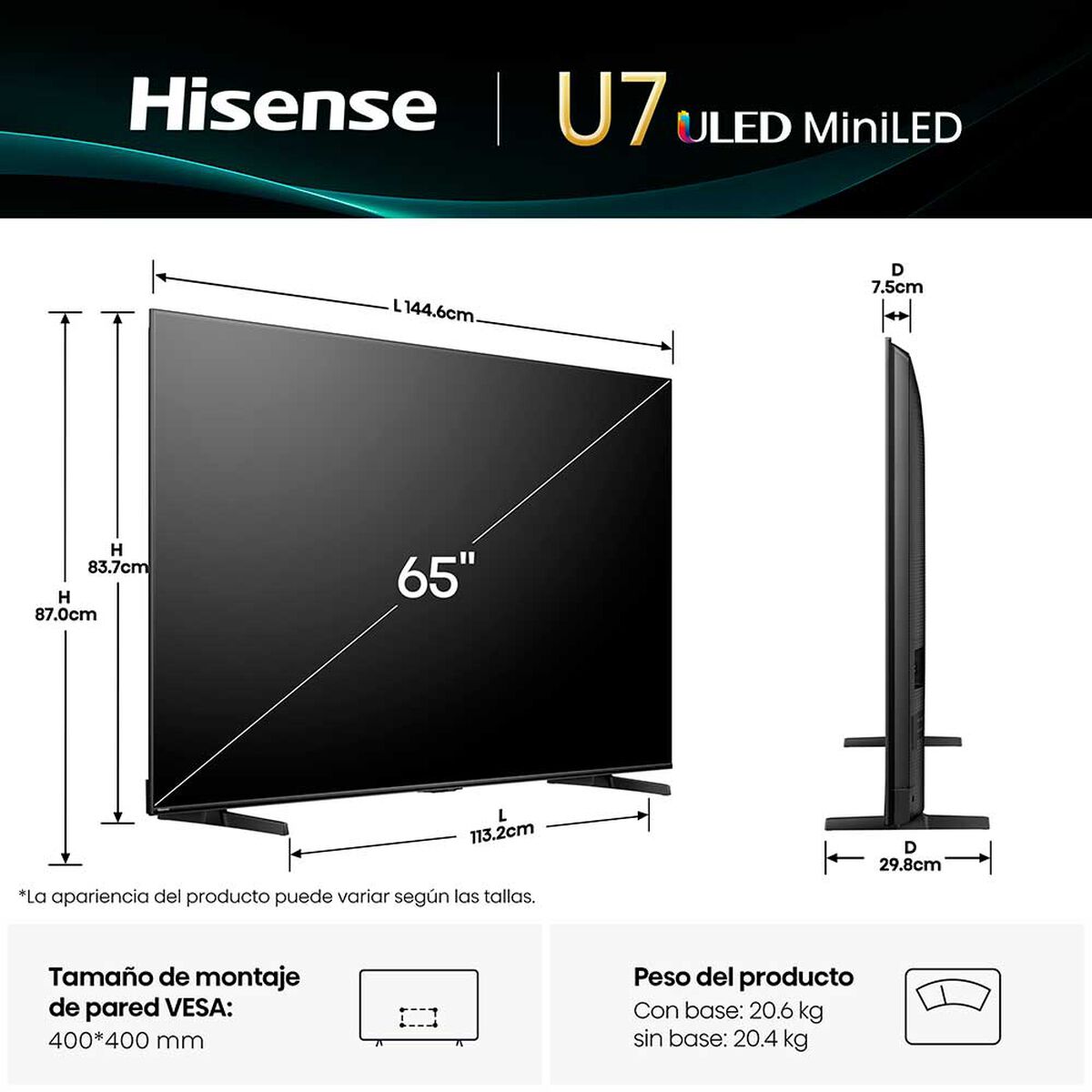 MINI LED Hisense 65U7QG 65" Ultra HD 4K
