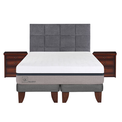 Cama Europea CIC Base Dividida King Balance + Respaldo + 2 Veladores Tamesis