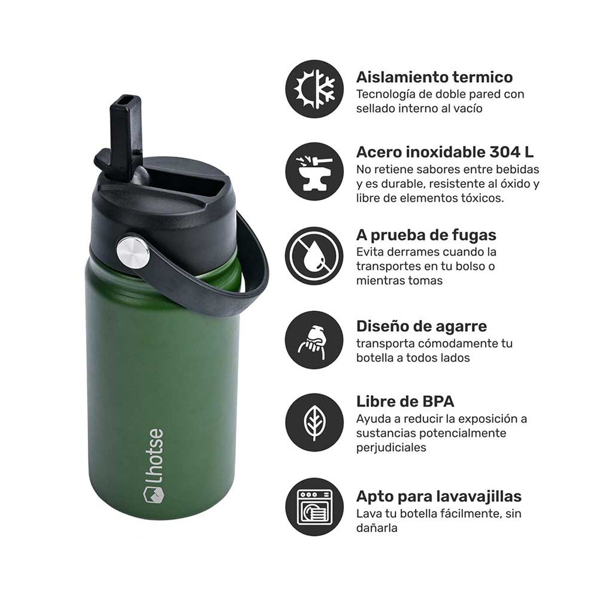 Botella Térmica Niño Insulada Hydro 360ml Verde Lhotse