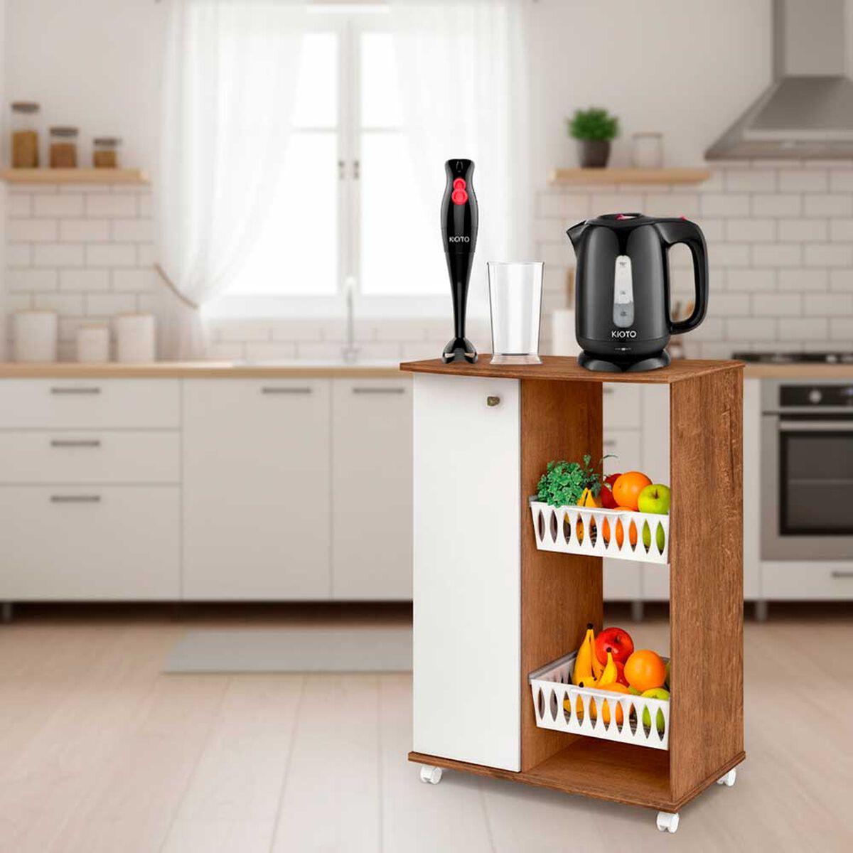 Combo Mueble de Cocina Casanova 1 Puerta Nature / Blanco + Batidora de Inmersi&oacute;n Kioto Kochi 700 ml. + Hervidor El&eacute;ctrico Kioto Tottori 1,7 lts.