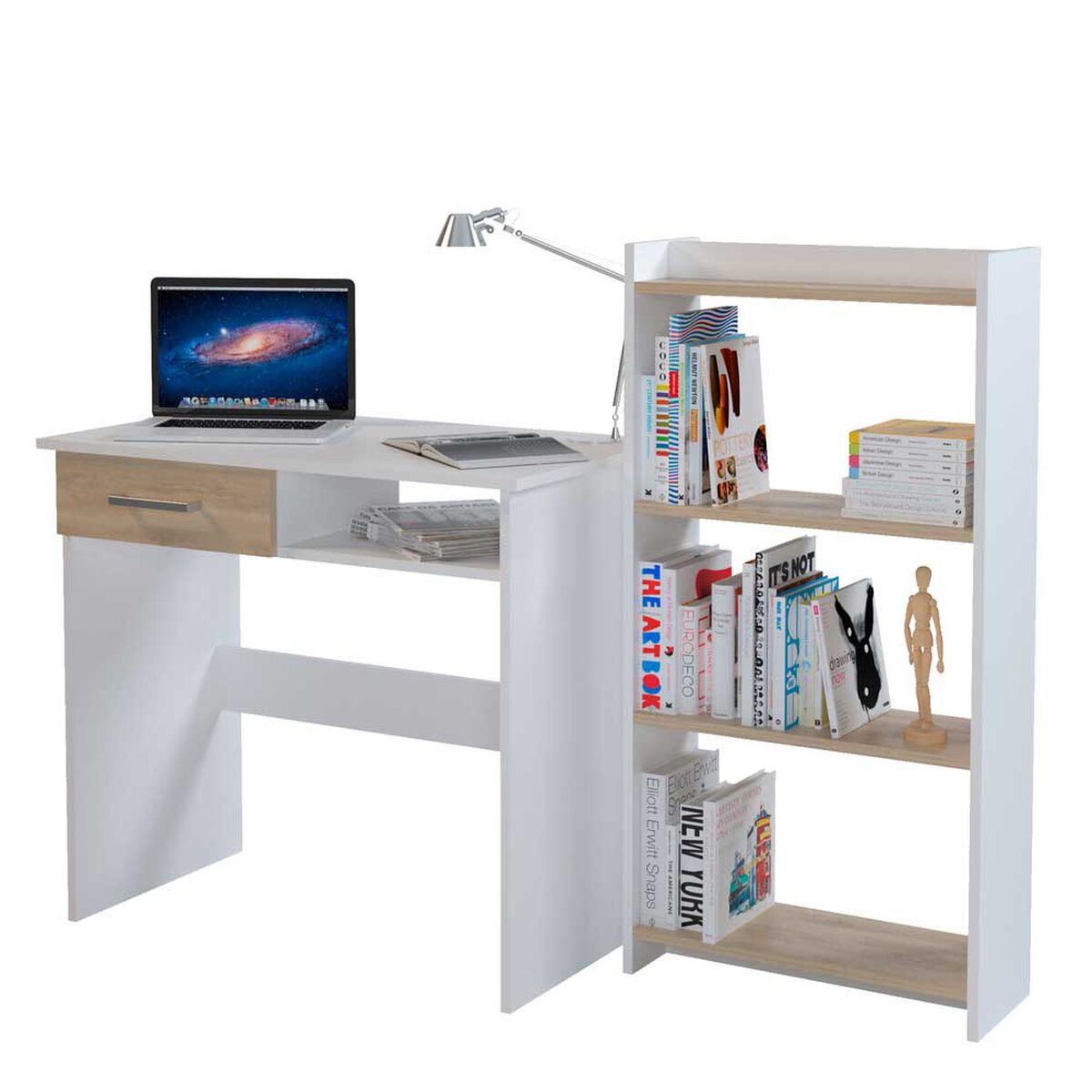 Escritorio 1 Cajón + Estante Silcosil Blanco Madera