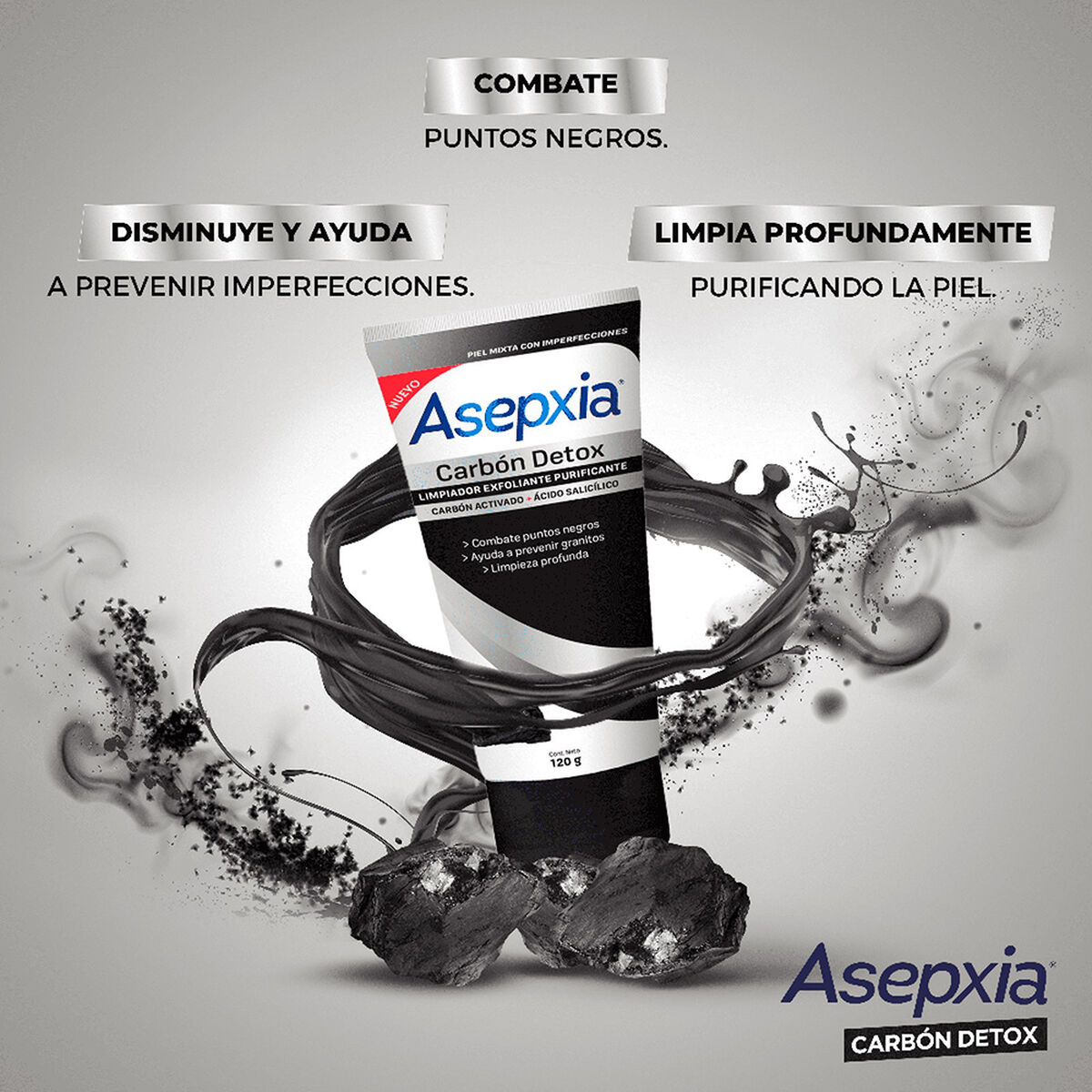 Asepxia Carbón Limpiador Líquido Exfoliante 120 Gr.