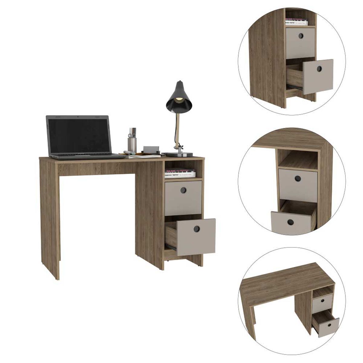 Escritorio Recto TuHome Khali 2 Puertas 2 Cajones Miel Taupe